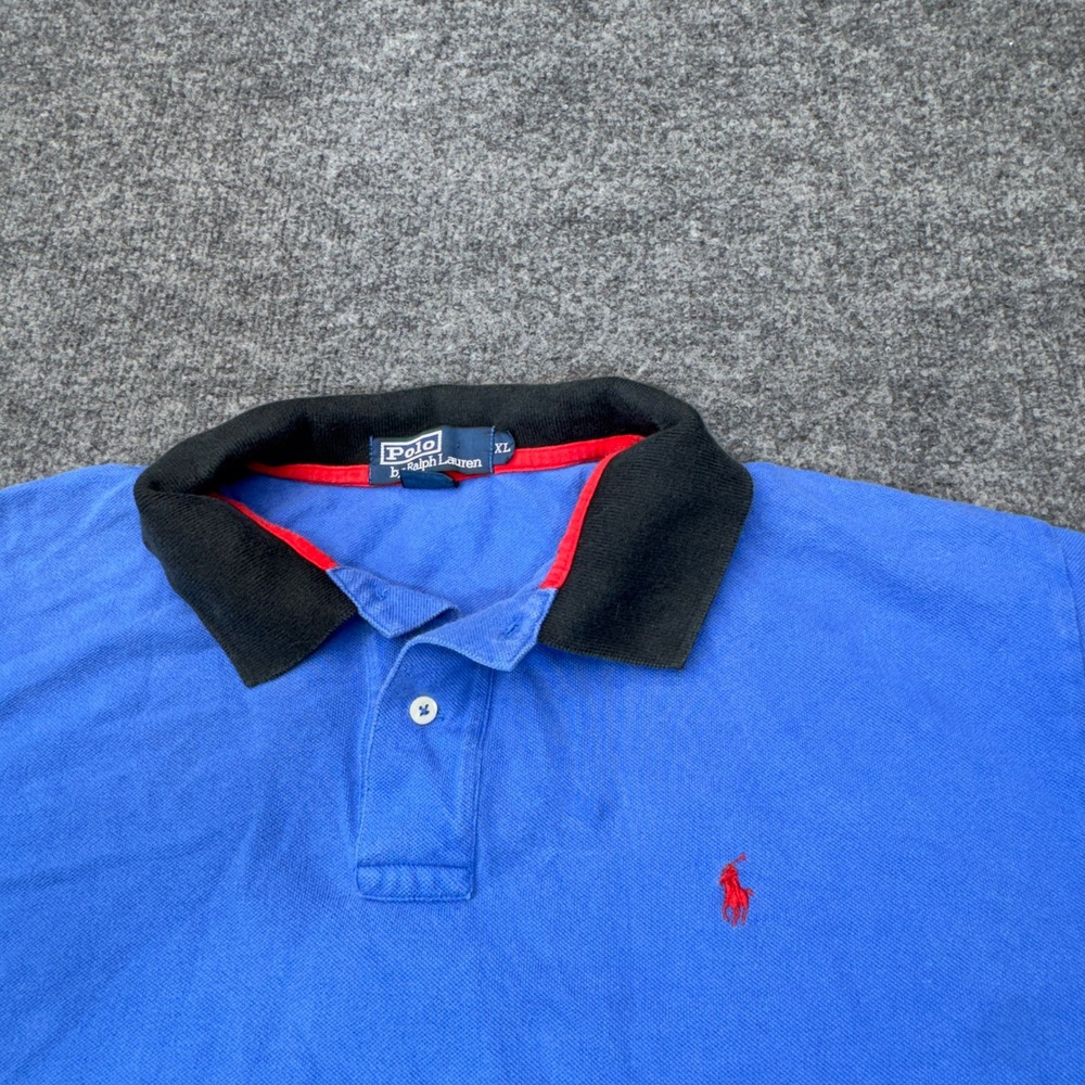 Polo Ralph Lauren Polo Mens XL Blue Black Collar Short Sleeve Pique Preppy - Picture 3 of 12
